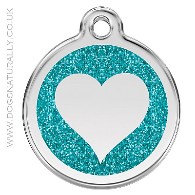 Aqua Blue Glitter Heart Dog ID Tag (3 sizes)